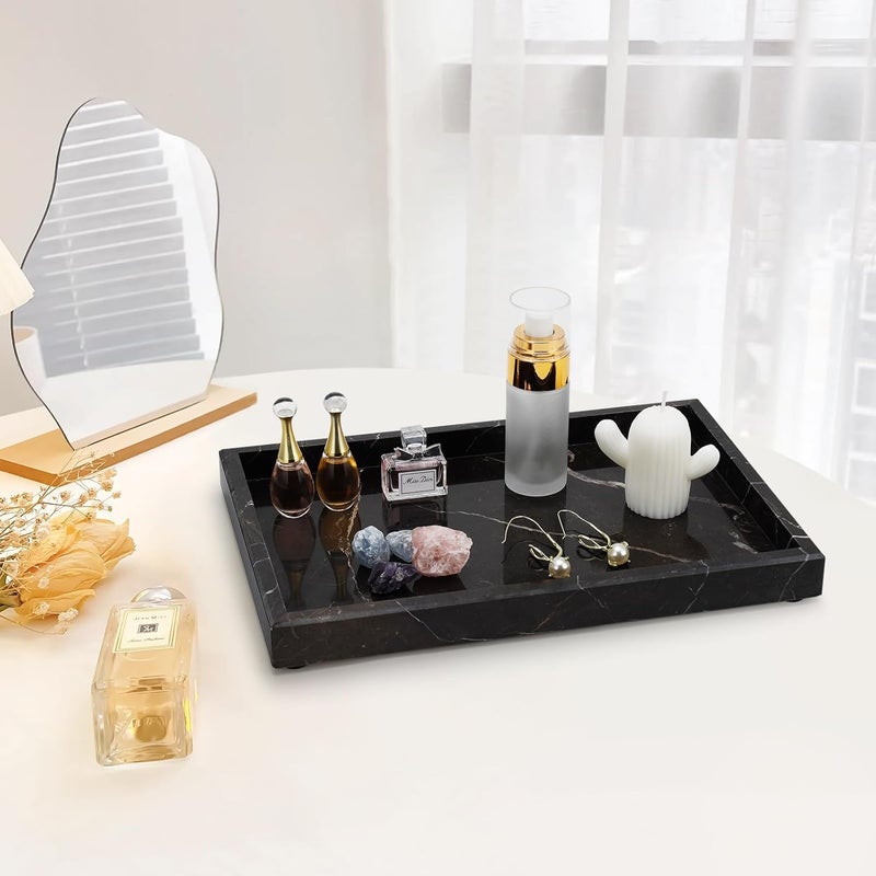 MULWR Brown Marble Tray,Pure Natural Vanity Tray,Marble Tray for Kitchen Counter Non-Ceramic/Non-Resin,Stone Trays 12 x 8 inch - Image 2